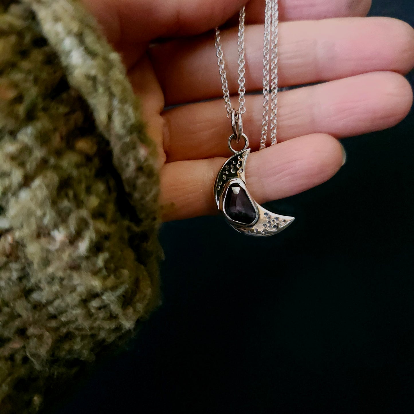 Pendentif Lune avec tourmaline melon d'eau