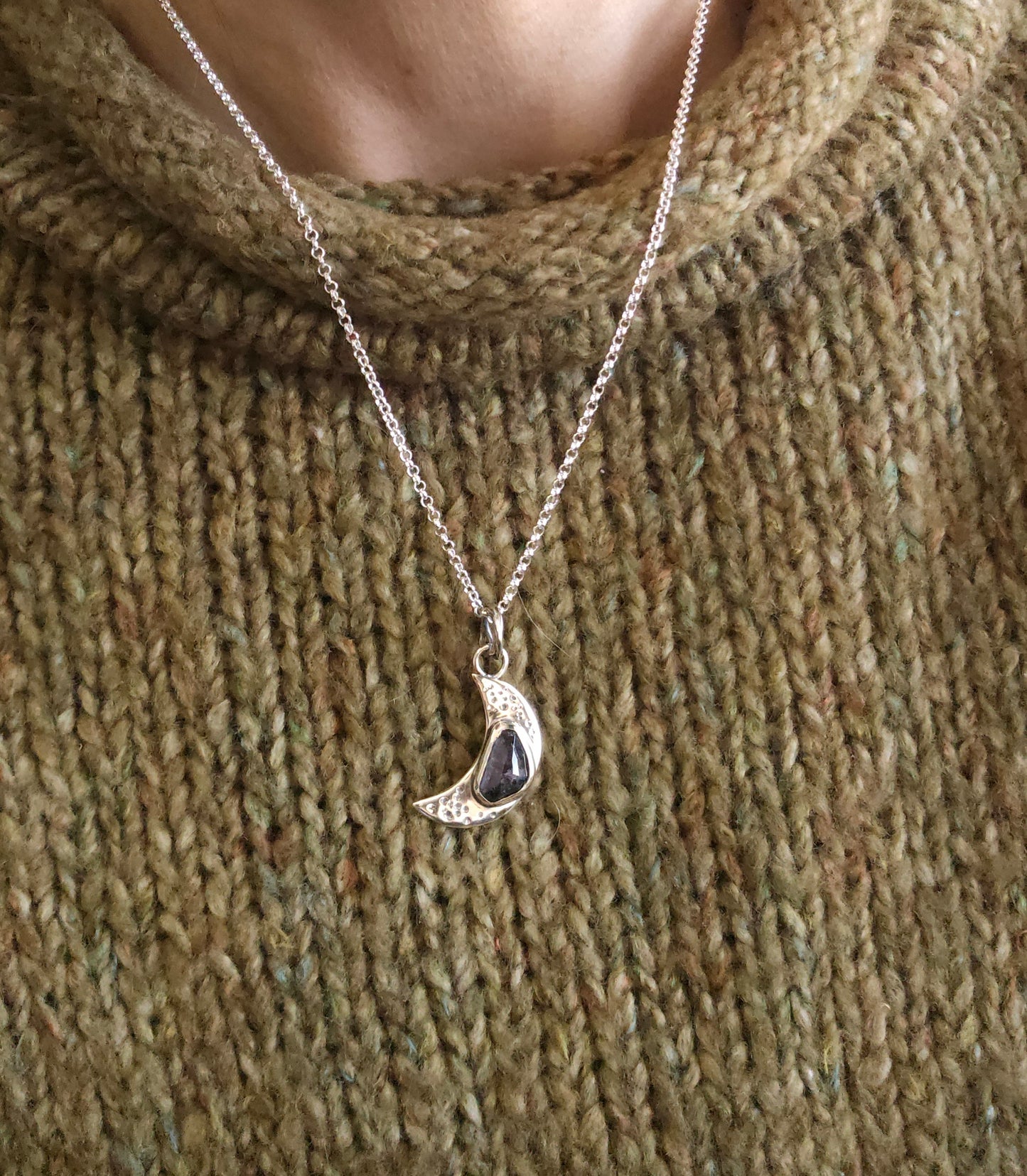 Pendentif Lune avec tourmaline melon d'eau