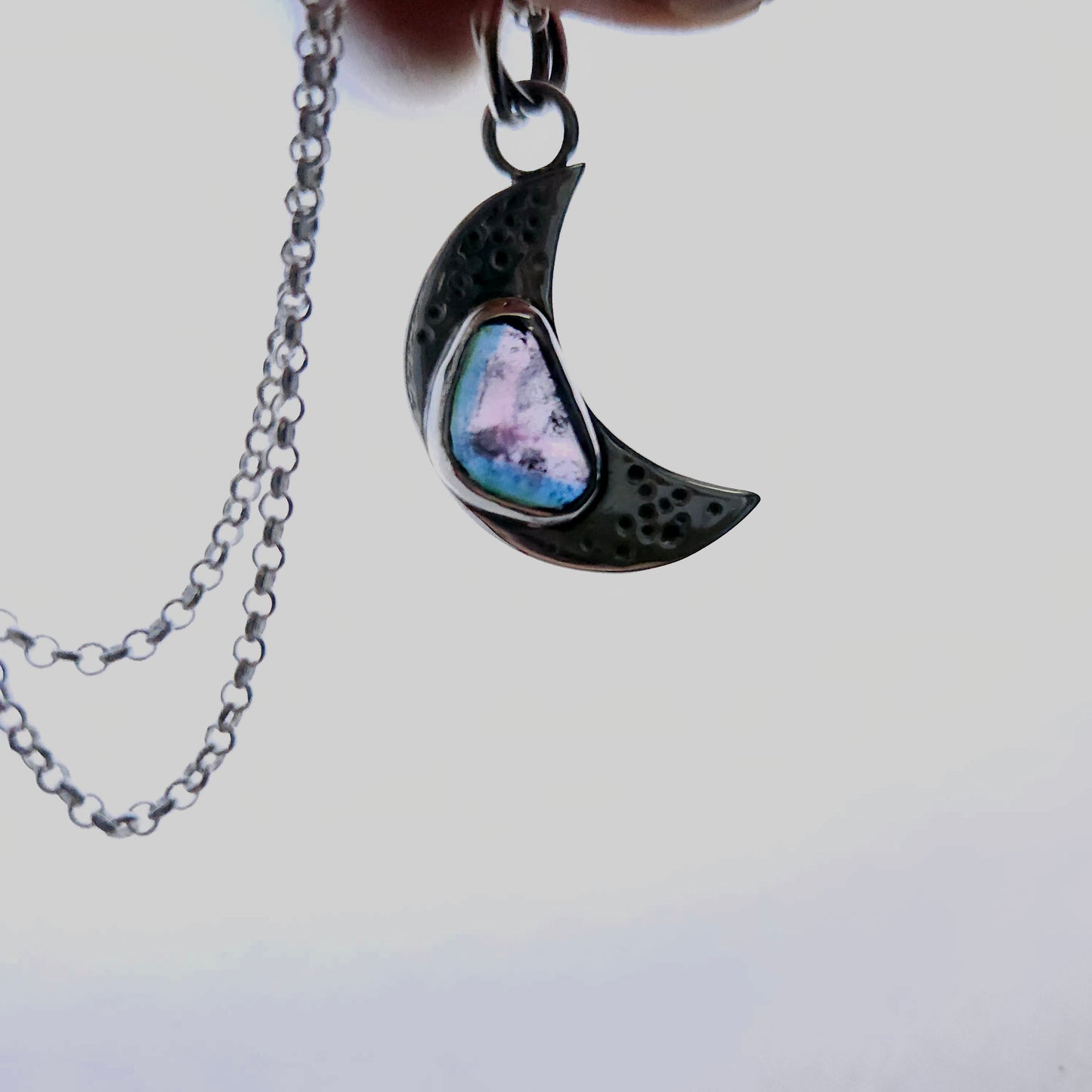 Pendentif Lune avec tourmaline melon d'eau