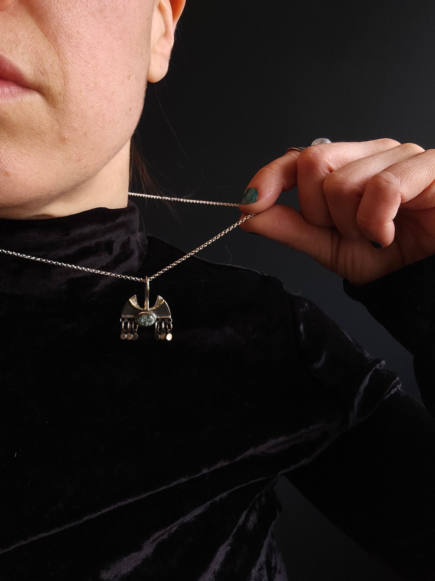 Immă, petit pendentif en argent Sterling, or 14k et Variscite