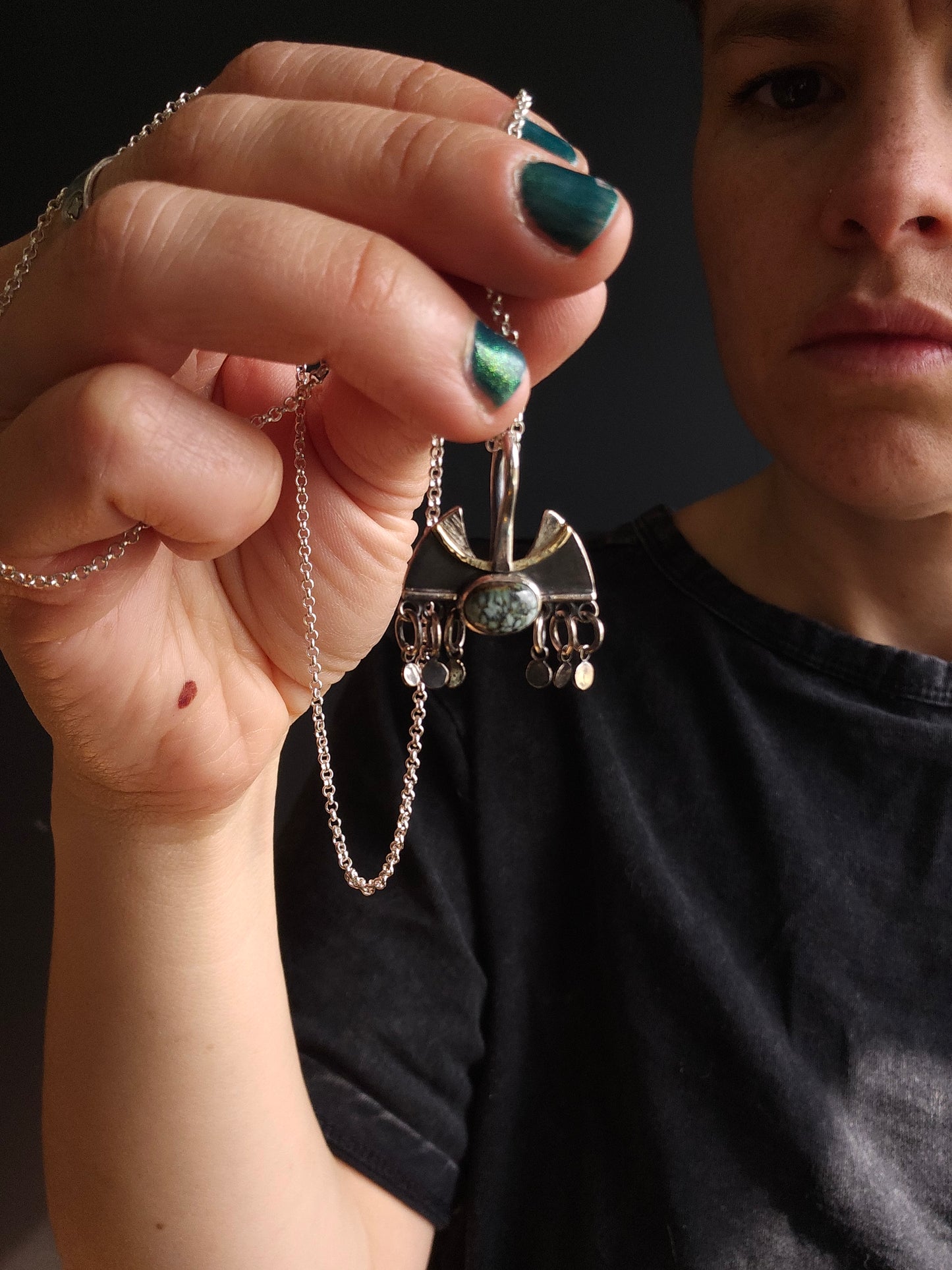 Immă, petit pendentif en argent Sterling, or 14k et Variscite