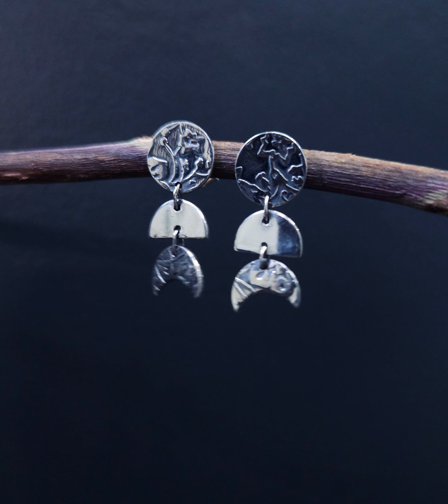Boucles d’oreilles phases lunaires argent sterling – cycles & intuition