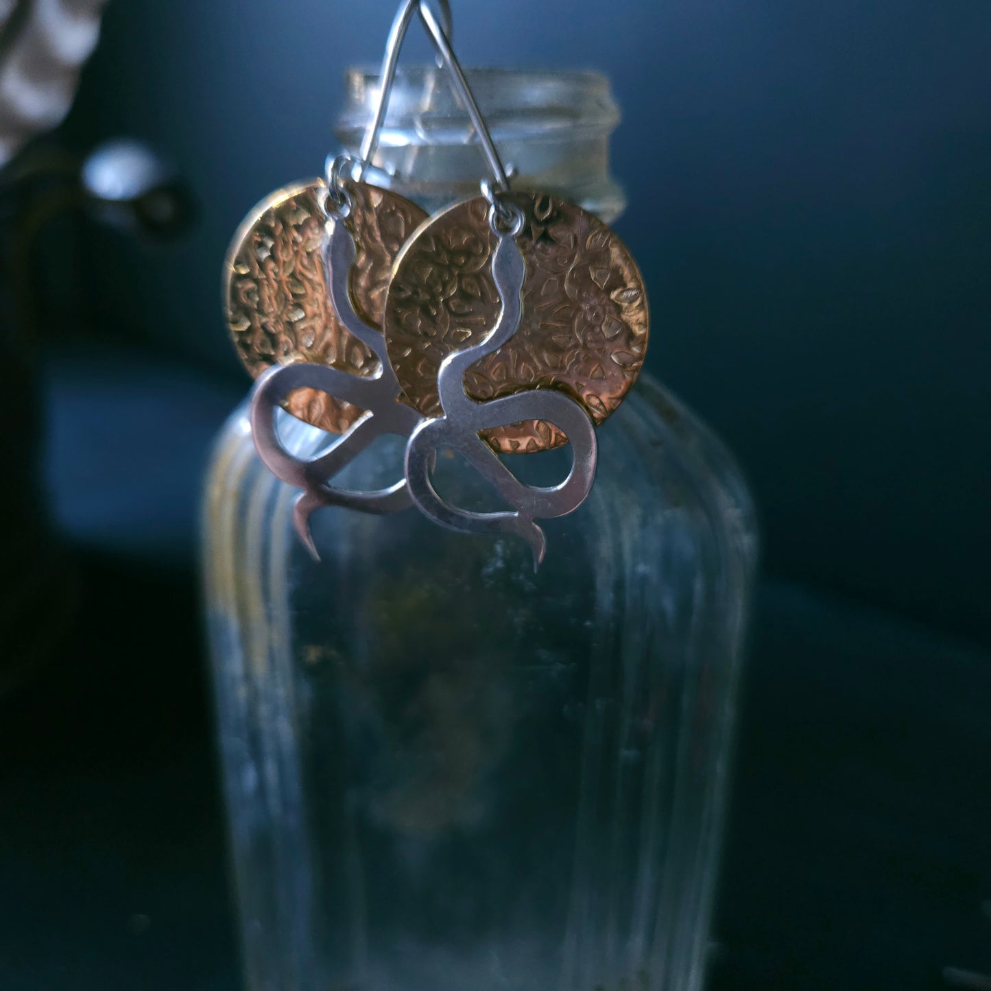 Boucles d'oreilles Serpent Solaire- Argent et Laiton