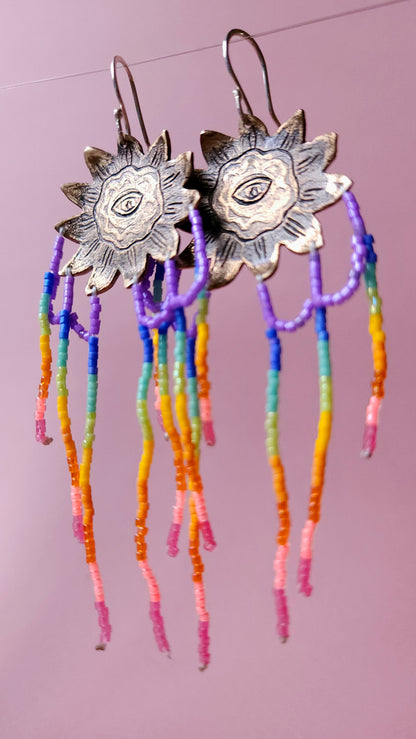 Boucles d'oreilles pendantes en bronze et perles Miyuki -Tournesol conscient