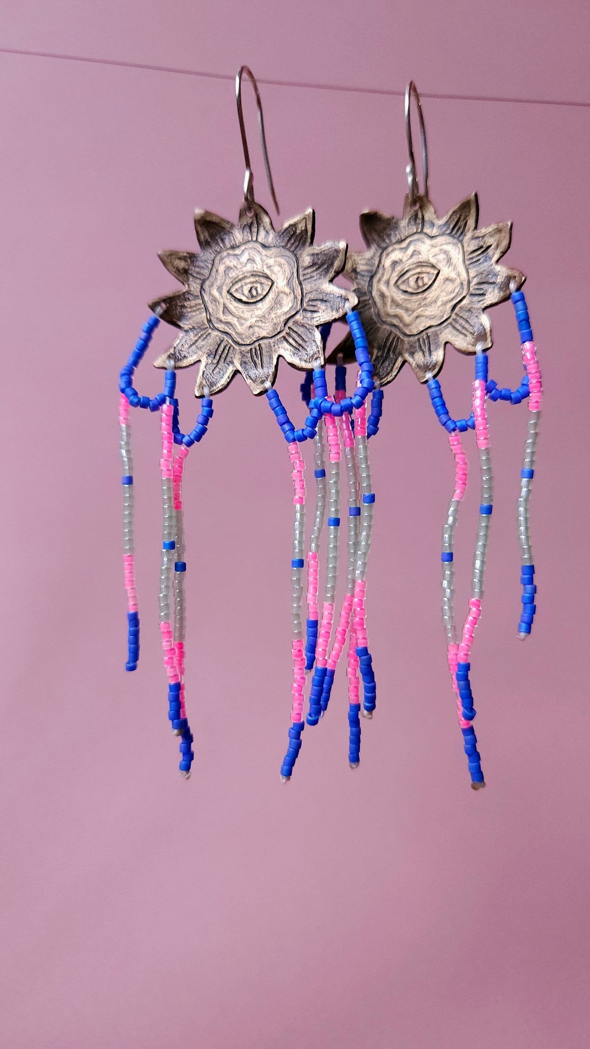 Boucles d'oreilles pendantes en bronze et perles Miyuki -Tournesol conscient