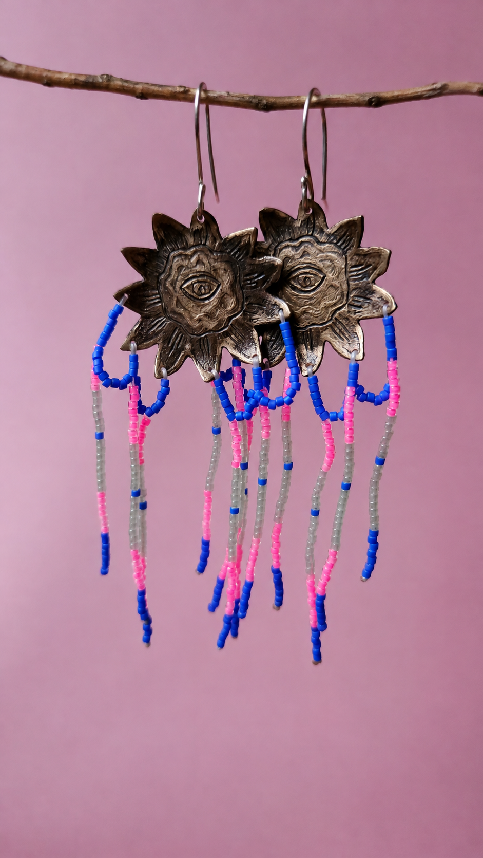 Boucles d'oreilles pendantes en bronze et perles Miyuki -Tournesol conscient