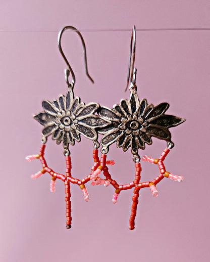 Boucles d'oreilles pendantes en bronze et perles Miyuki - Marguerite imaginaire