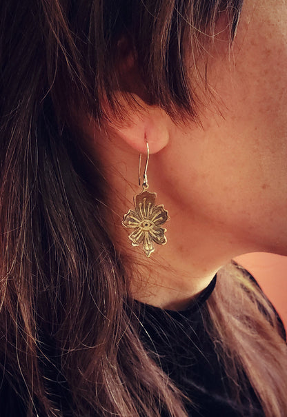 Boucles d'oreilles en bronze et argent - Fleur imaginaire 1