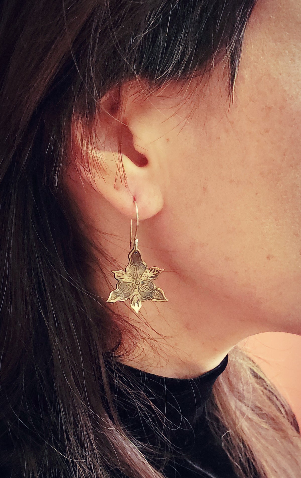 Boucles d'oreilles en bronze et argent - Trille rouge