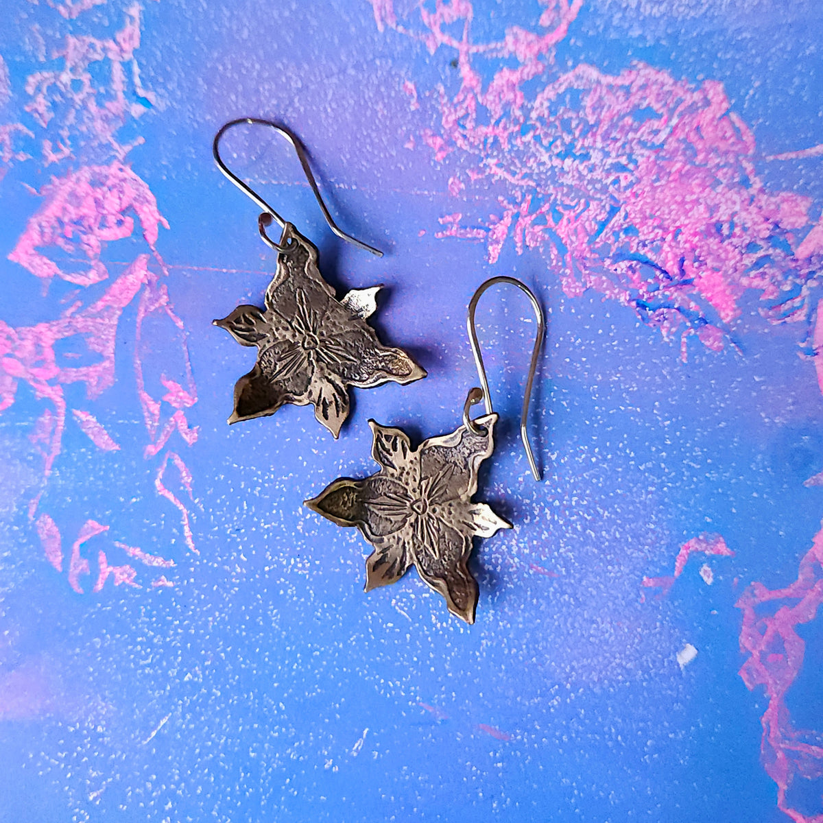 Boucles d'oreilles en bronze et argent - Trille rouge