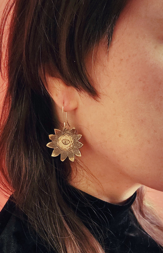 Boucles d'oreilles en bronze et argent - Tournesol