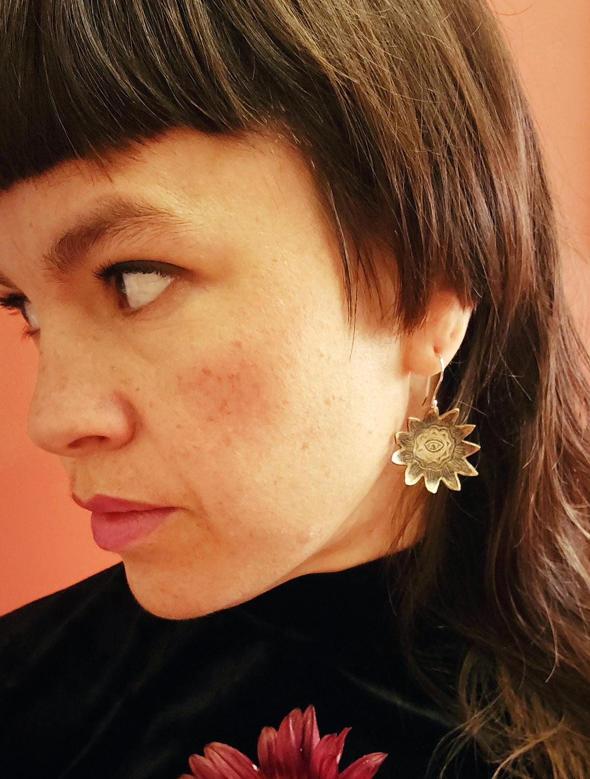 Boucles d'oreilles en bronze et argent - Tournesol