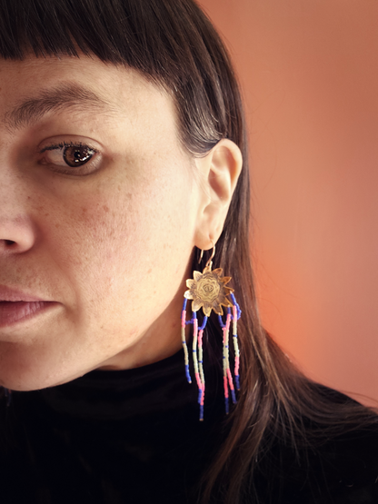 Boucles d'oreilles pendantes en bronze et perles Miyuki -Tournesol conscient