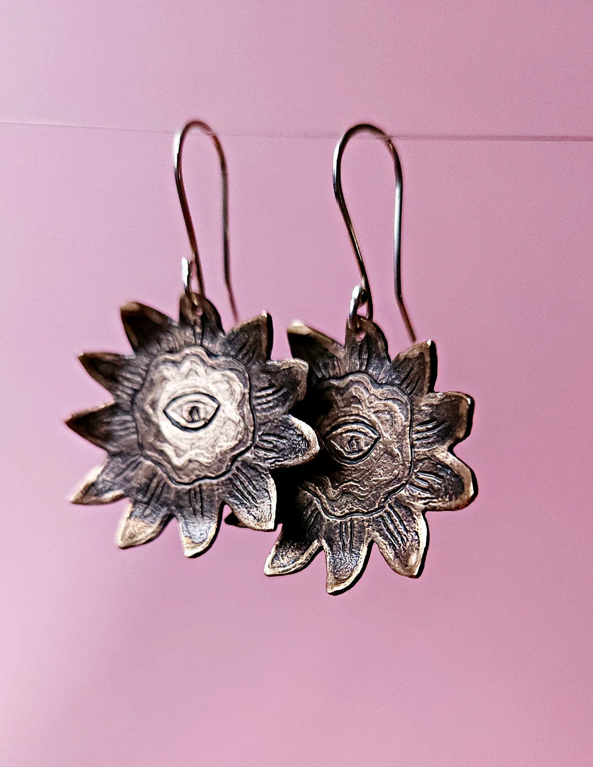 Boucles d'oreilles en bronze et argent - Tournesol
