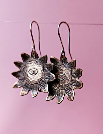 Boucles d'oreilles en bronze et argent - Tournesol