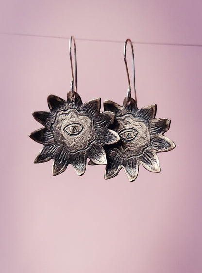 Boucles d'oreilles en bronze et argent - Tournesol