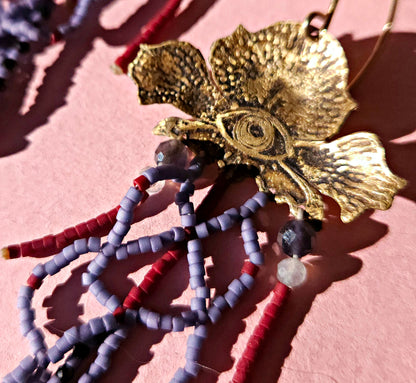 Boucles d'oreilles pendantes en laiton, or vermeil et perles Miyuki - Iris psychédélique