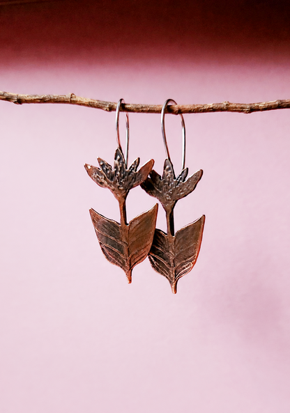 Boucles d'oreilles en bronze et argent - Fleur imaginaire 2