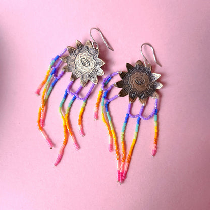 Boucles d'oreilles pendantes en bronze et perles Miyuki -Tournesol conscient