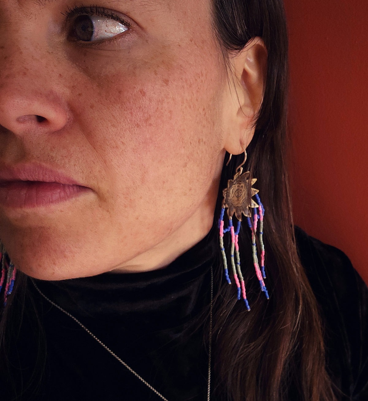 Boucles d'oreilles pendantes en bronze et perles Miyuki -Tournesol conscient