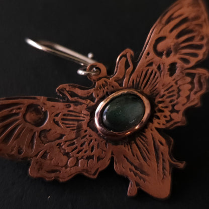 Boucles d'oreilles Papillon de nuit en cuivre et Labradorites ovales